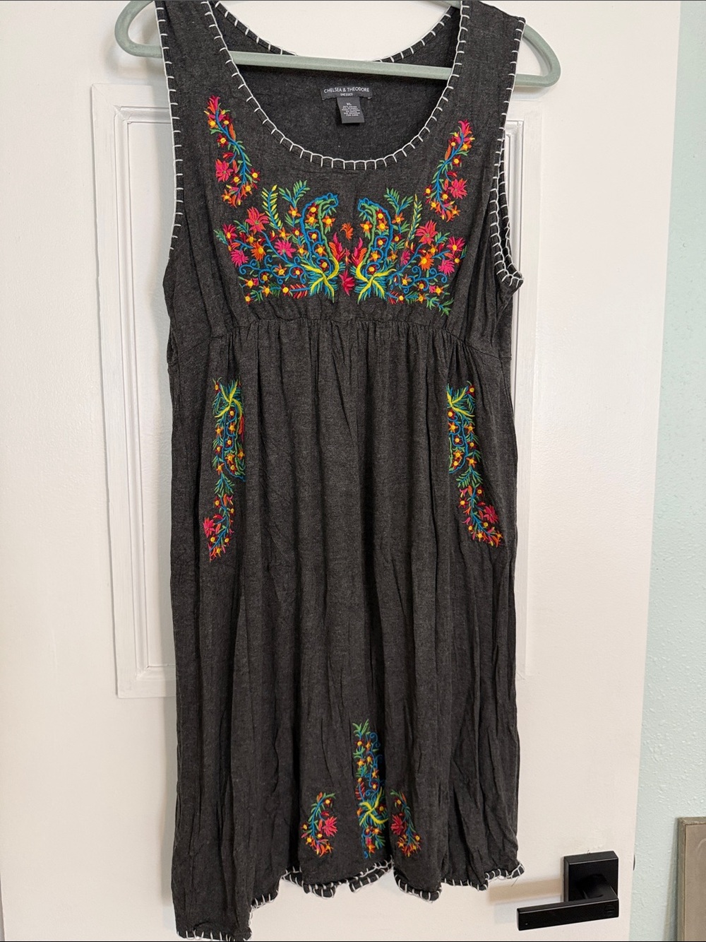 Charcoal Embroidered women’s dress with Multicolor Floral Embroidered Detail. XL